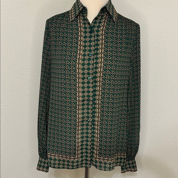 Tops - NWOT Fall Autumn Green Beige Patterned Long Sleeve Max Studio Top S Small